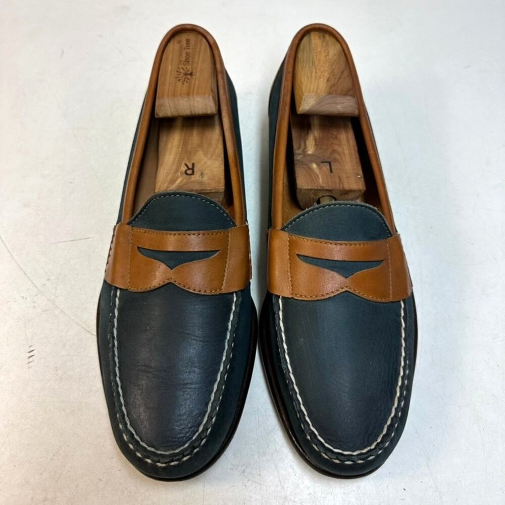 VERY GOOD Rancourt x FootJoy Nubuck Penny Loafer Blue Green Made USA 12 C - Picture 3 of 13